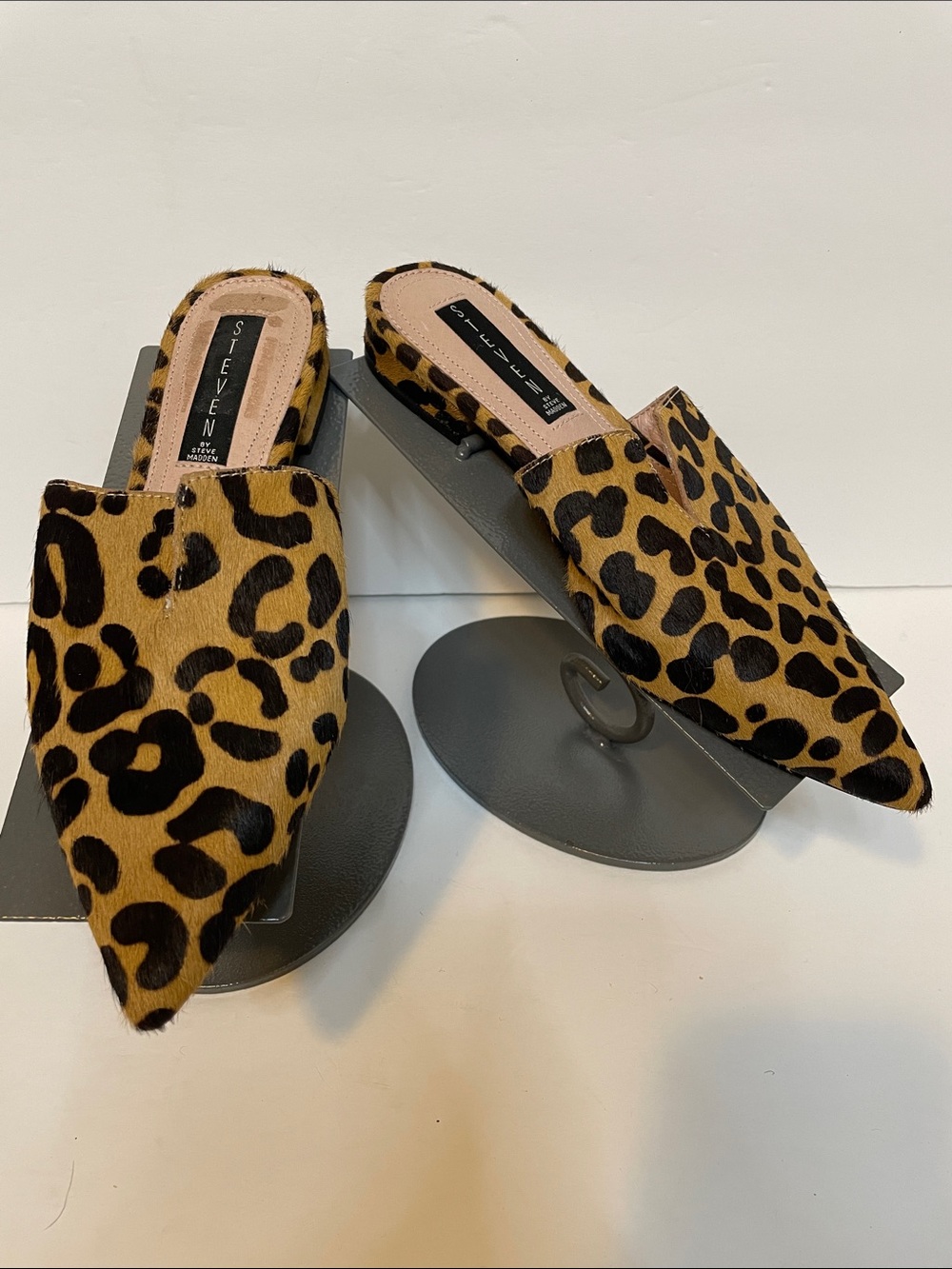 Steve Madden Leopard-Print Pointed Slip-On Mules in Tan and Black